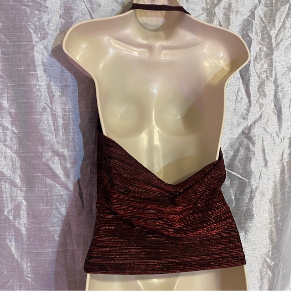 Red metallic halter top Y2K SZ L, Mandee’s purchase, made in USA, lined at bust - Picture 7 of 7